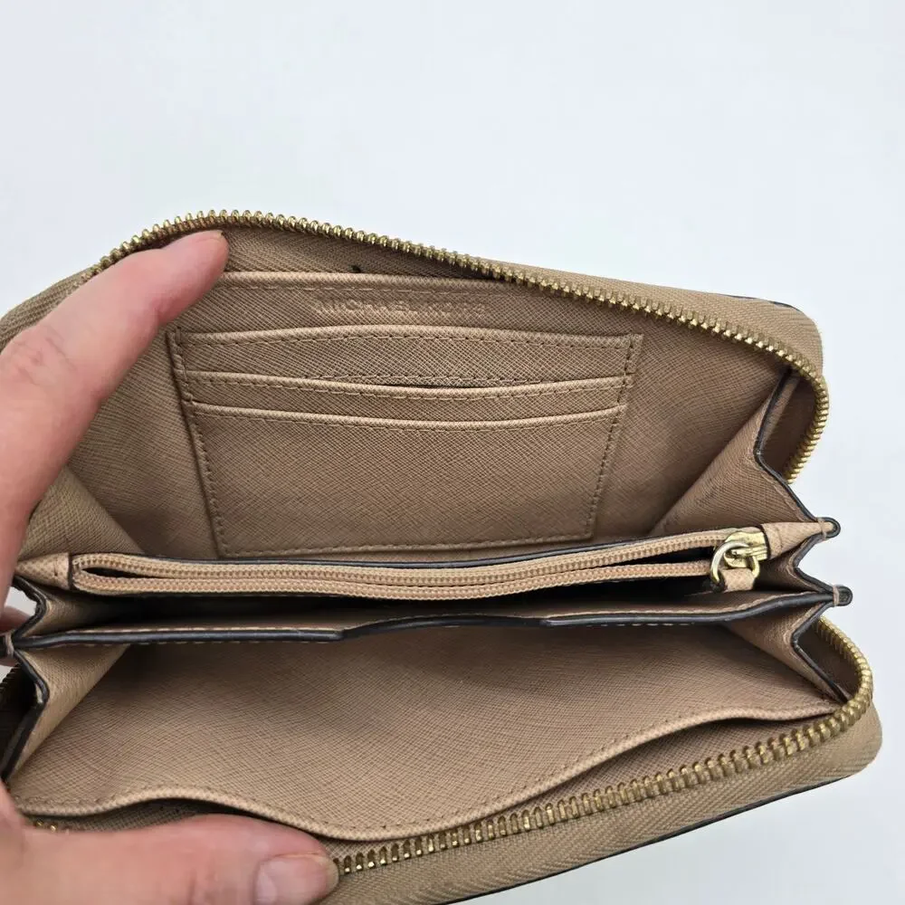 Michael Kors Jet Set Travel Zip Around Clutch Wallet Snake Print Brown NO STRAP